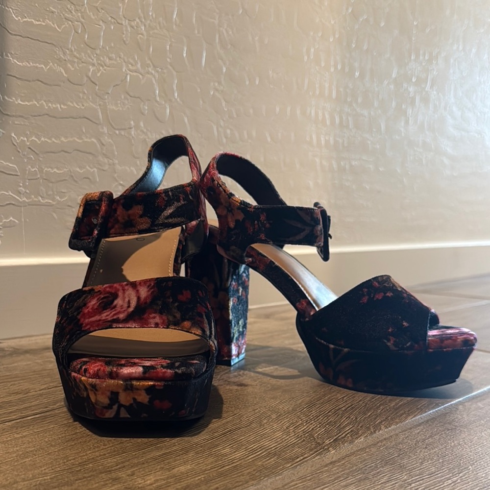 Floral Velvet Platform Heels